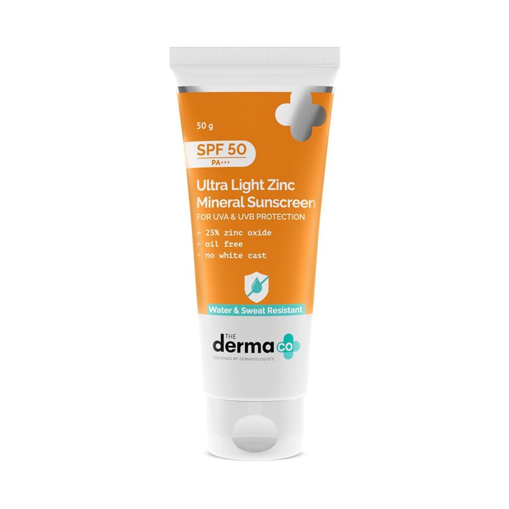 The Derma Co Ultra Light Zinc Mineral Sunscreen I With SPF 50 PA+++ I Water & Sweat Resistant | UVA, UVB & Blue Light Protection I Lightweight & Non- Greasy I No white Cast I...