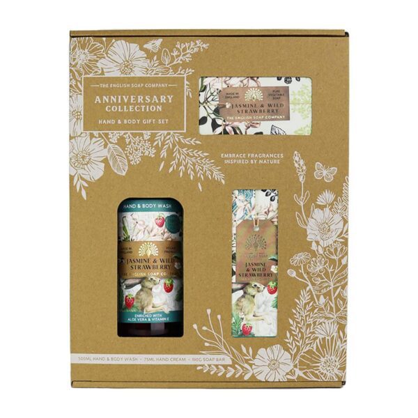 The English Soap Company - Anniversary Jasmine & Wild Strawberry Hand & Body Gift Set (3 Pcs) - The English Soap Company