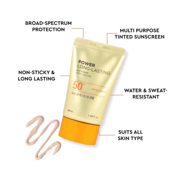 The Face Shop Power Long-Lasting SPF 50+ Pa+++ Tinted Sunscreen, Evens Skin Tone & Water Resistant (50 ml - The Face Shop