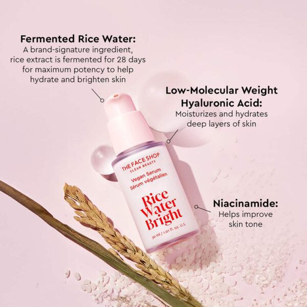 The Face Shop Rice Water Serum with Niacinamide & HA Brightens Skin Fades Blemishes & Acne Marks (30 ml) - The Face Shop