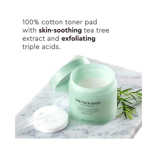 The Face Shop Tea Tree Toner Pads - Korean Toner with Hyaluronic Acid for Acne & Oily Skin (150ml) - The Face Shop