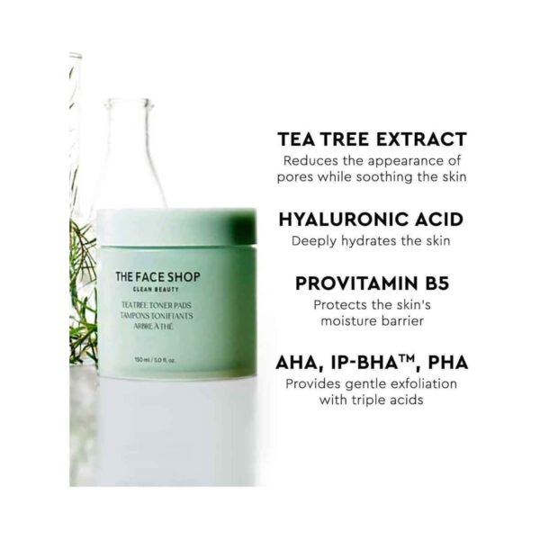 The Face Shop Tea Tree Toner Pads - Korean Toner with Hyaluronic Acid for Acne & Oily Skin (150ml) - The Face Shop