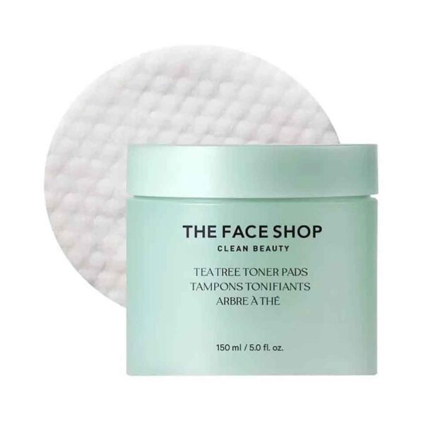 The Face Shop Tea Tree Toner Pads - Korean Toner with Hyaluronic Acid for Acne & Oily Skin (150ml) - The Face Shop