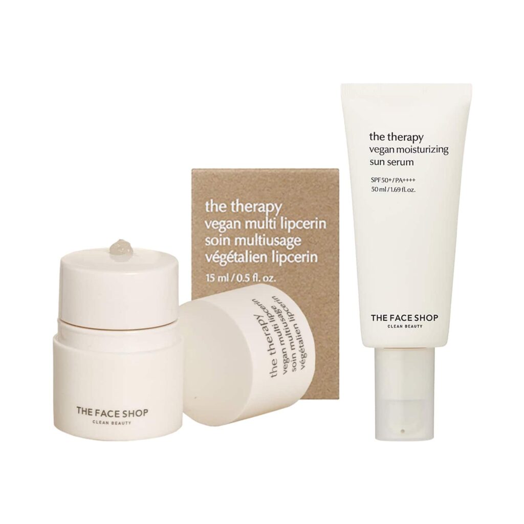 The Face Shop Vegan All-in-one Protect + Moisturize Duo - Lipcerin and Serum Sunscreen - The Face Shop