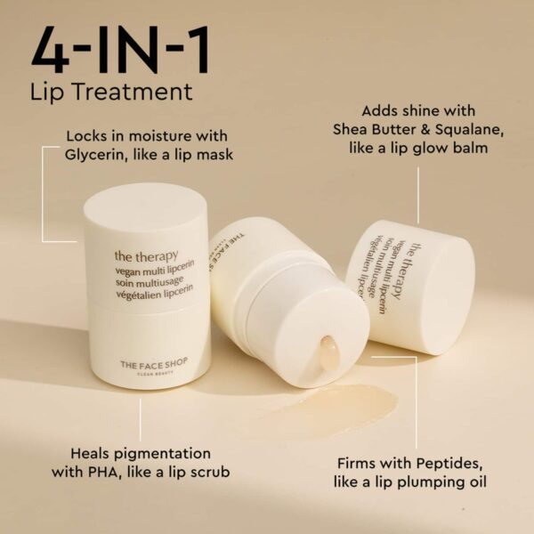 The Face Shop Vegan Lipcerin - Korean Lip Mask, Glowy Balm, Lip Scrub & Plumping Gloss (15ml) - The Face Shop