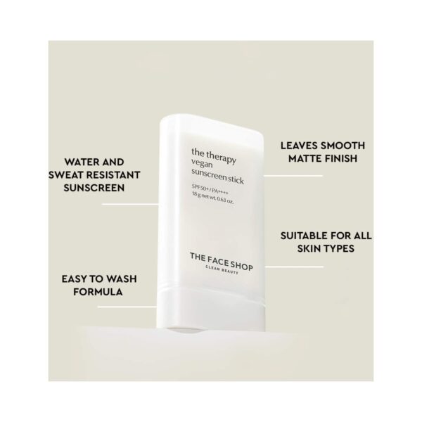 The Face Shop Vegan Sunscreen Stick SPF 50+ PA++++ : Korean Sun Care with Waterproof Formula (18 g) - The Face Shop