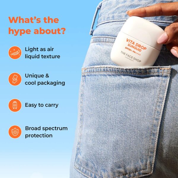 The Face Shop Vita Drop Sunquid SPF50+ PA++++, Korean Fluid Sunscreen, Vitamin C & Hyaluronic (50ml) - The Face Shop