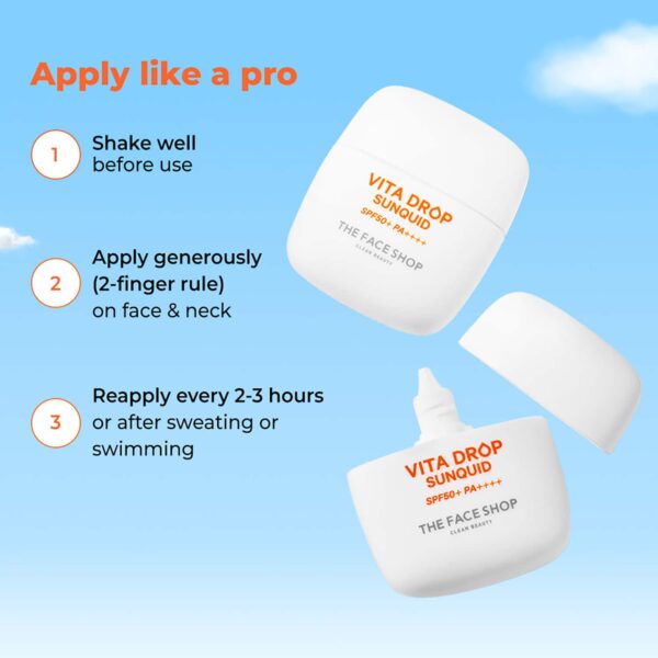 The Face Shop Vita Drop Sunquid SPF50+ PA++++, Korean Fluid Sunscreen, Vitamin C & Hyaluronic (50ml) - The Face Shop
