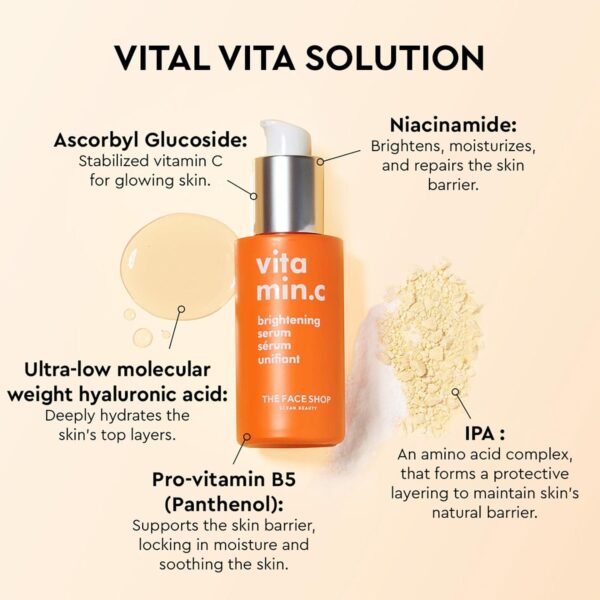 The Face Shop Vitamin C Brightening Serum with Niacinamide & Amino Acid to Brighten & Protect Skin (30 ml) - The Face Shop
