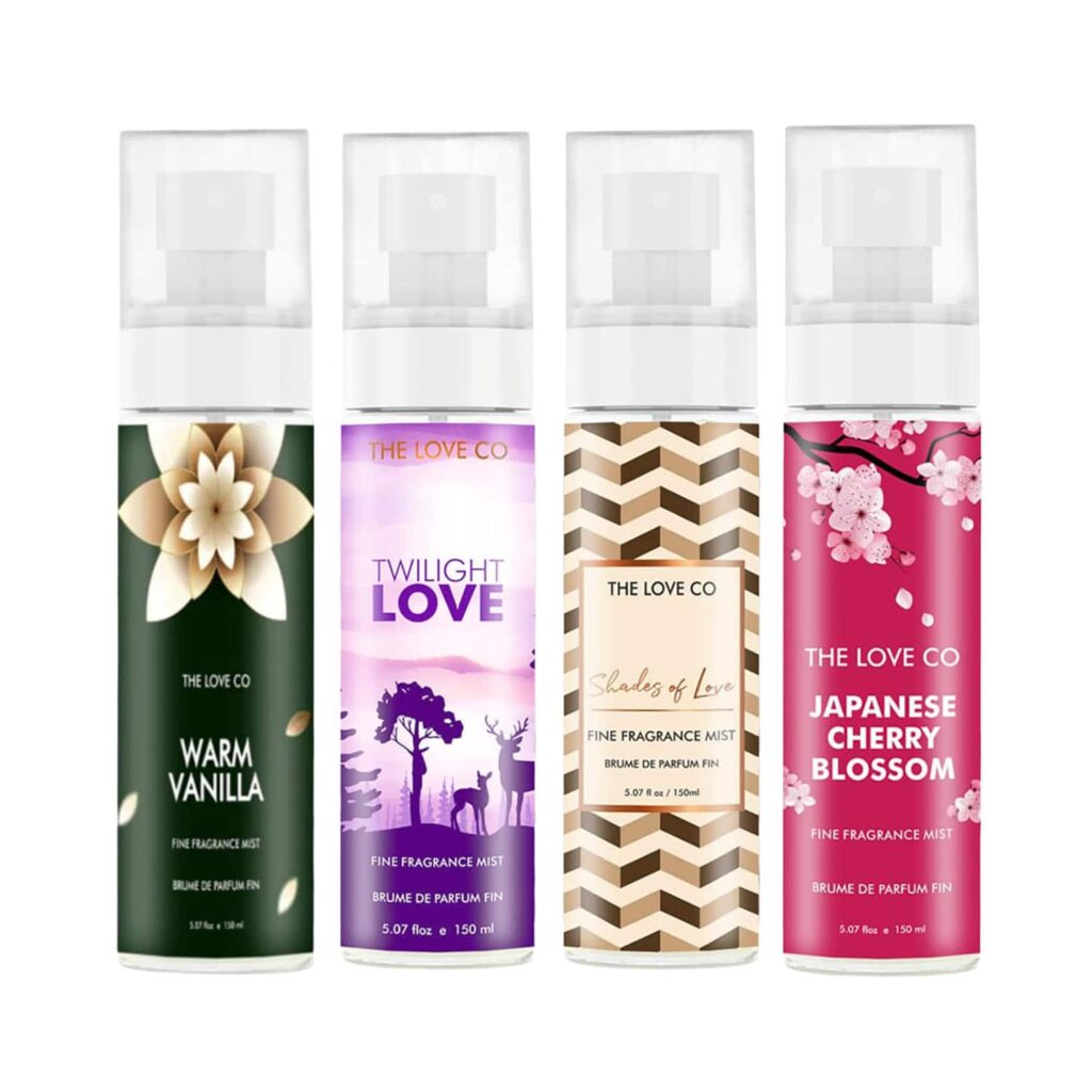 THE LOVE CO. Cherry Blossom + Vanilla + Twilight + Shades of Love Body Mist Pack of 4 Combo - THE LOVE CO.