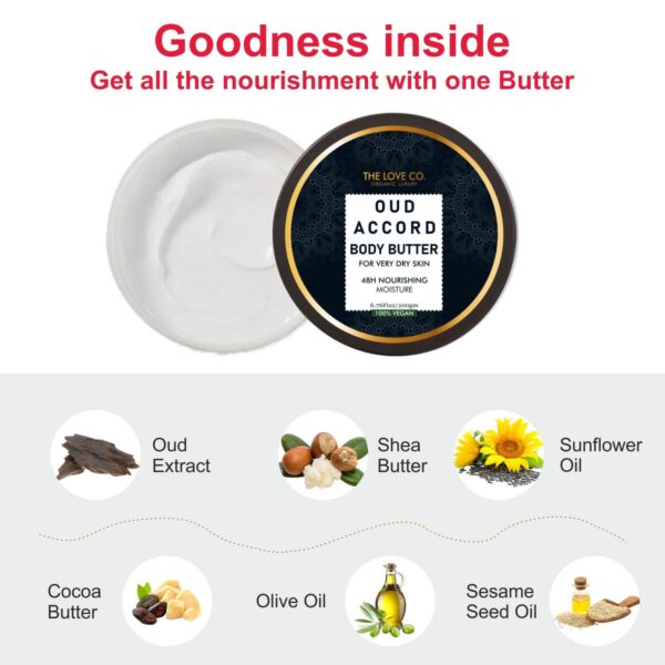 THE LOVE CO. Luxury Oud Accord Body Butter Deep Moisturization With Pure Shea Butter (200g) - THE LOVE CO.