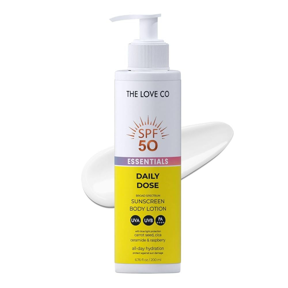 THE LOVE CO SPF50 Sunscreen Body Lotion - PA++++ UVA UVB Protection | Daily Moisturizer with Carrot Seed, Niacinamide & Ceramide | Lightweight, Non-Greasy, Quick Absorbing |...