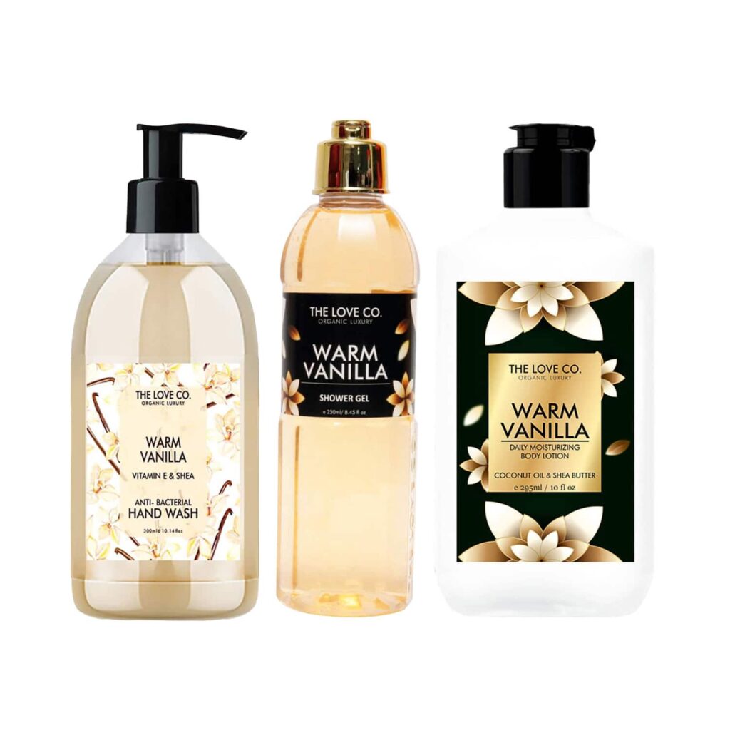 THE LOVE CO. Warm Vanilla Shower Gel + Body Lotion + Hand Wash Pack of 3 Combo - THE LOVE CO.