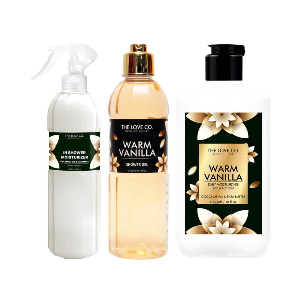 THE LOVE CO. Warm Vanilla Shower Gel + Body Lotion + In Shower Moisturizer Pack of 3 Combo - THE LOVE CO.