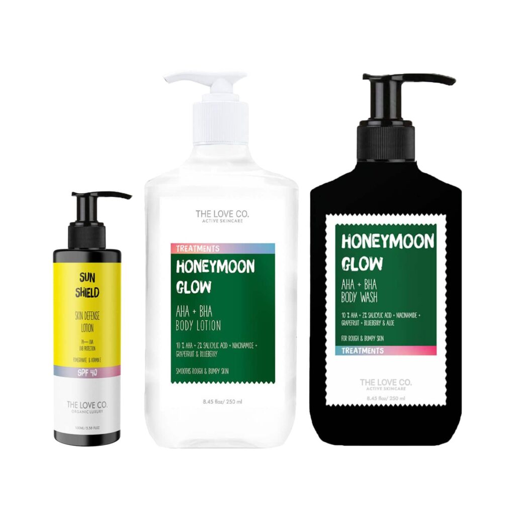 The Love Co.Honeymoon Glow AHA BHA Body Wash + Sunscreen Lotion Combo (Pack of 3) - THE LOVE CO.