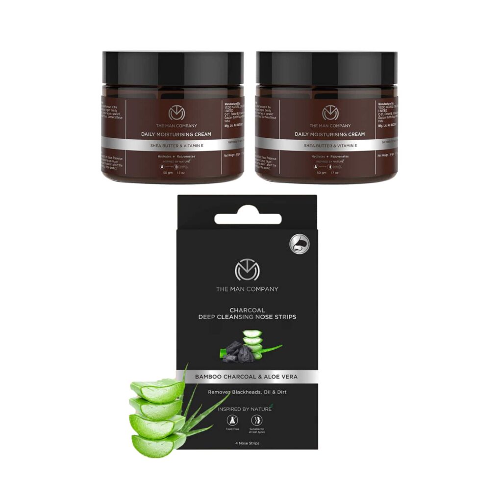 The Man Company Daily Moisturising Cream, Vitamin C Face Serum & Deep Cleanshing Nose Strips Combo - The Man Company