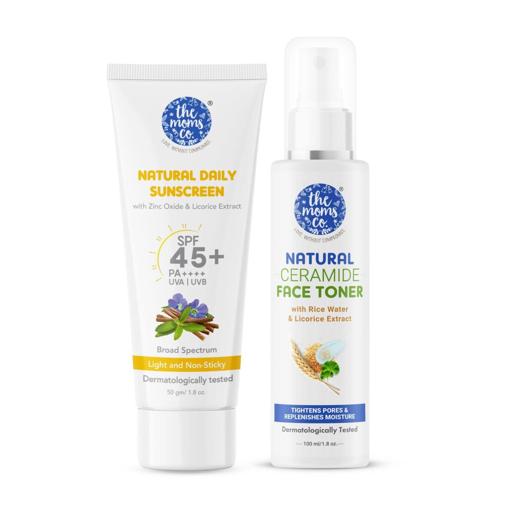 the moms co. Natural Ceramide Face Toner & Mineral Sunscreen With 25% Zinc Oxide Spf 45+ Pa Combo - the moms co.