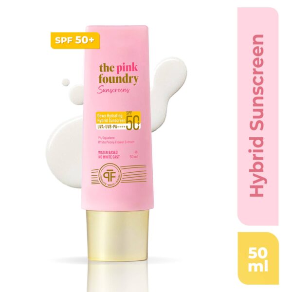 The Pink Foundry Dewy Hydrating Hybrid Sunscreen with 1% Squalene SPF 50+ UVA UVB PA++++ (50 g) - The Pink Foundry