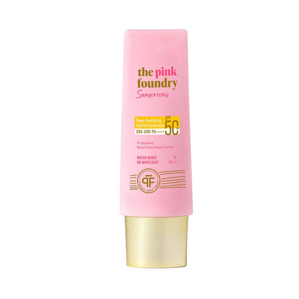The Pink Foundry Dewy Hydrating Hybrid Sunscreen with 1% Squalene SPF 50+ UVA UVB PA++++ (50 g) - The Pink Foundry