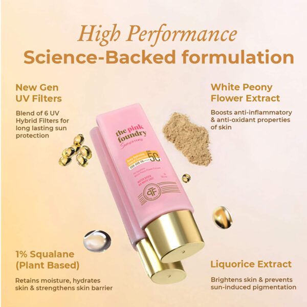 The Pink Foundry Dewy Hydrating Hybrid Sunscreen with 1% Squalene SPF 50+ UVA UVB PA++++ (50 g) - The Pink Foundry