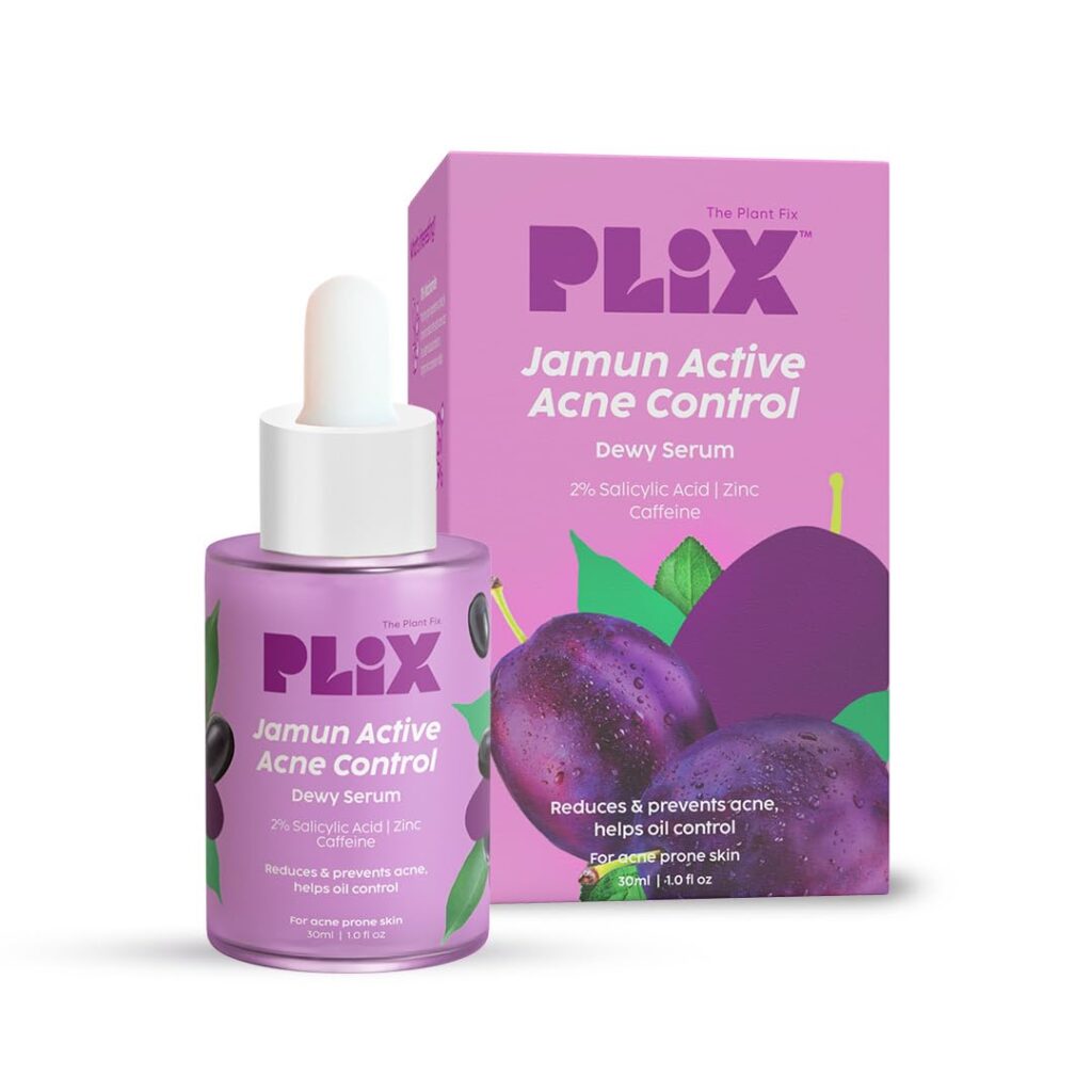 The Plant Fix Plix 2% Salicylic Acid Jamun Active Acne Control Dewy Serum 30 ml for Active Acne & Dark Spot Reduction with Caffeine for Breakout Control (Pack of 1)