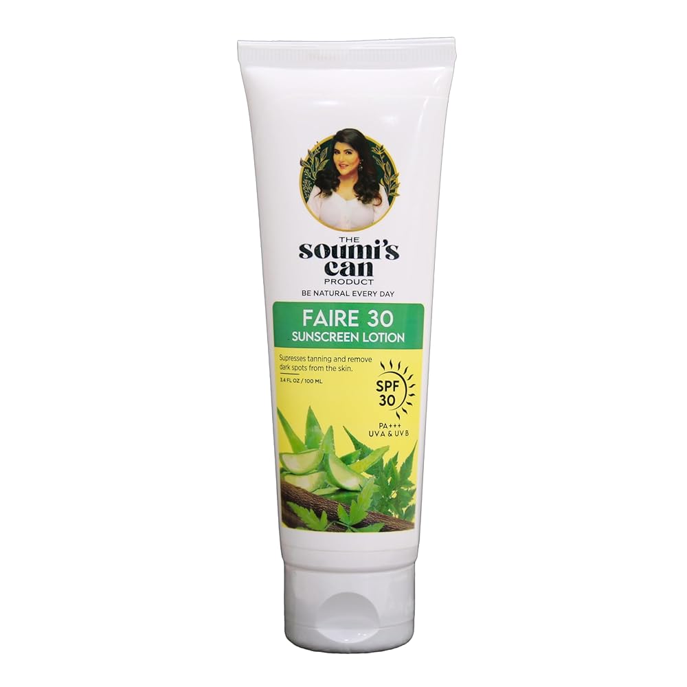 THE SOUMI'S CAN PRODUCT Faire 30 Sunscreen Lotion | SPF 30 PA+++ Sunscreen with Aloe Vera & Neem Bark Extract | Broad-Spectrum UVA & UVB Protection | Prevents Sunburn, Tanning &...