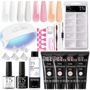 THR3E STROKES Poly Nail Extension Gel Kit with UV LED Lamp, Slip Solution, Nail Gel Brush, Dual-Form Nail Tips & Manicure Tools - Professional Nail Art Kit for DIY Salon-Quality...
