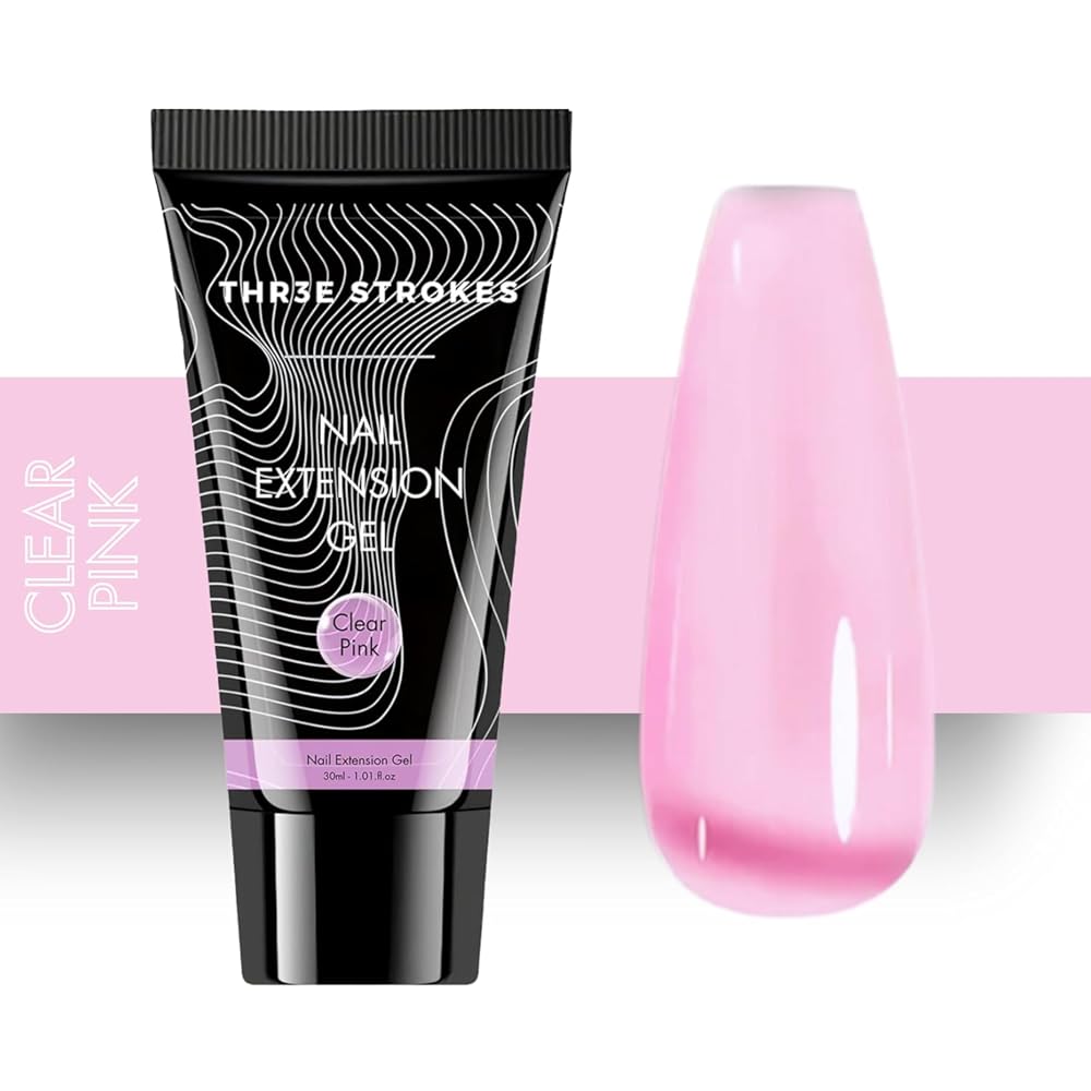 THR3E STROKES PolyGel Quick Upgrade Poly Gel Kits,30ML Polygel Nail Kit Builder Gel,Nail Extension Gel Trendy Nail Art Design Salon Nail Easy DIY at Home (4 CLEAR PINK) (UV/LED...