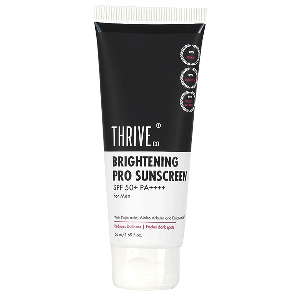 ThriveCo Brightening Pro Sunscreen for Men | SPF 50+ Pa++++ | Zero White Cast | Kojic acid, Vitamin C & Diacnemide™ | Non-sticky & Anti-Ageing | Boosts Collagen, Fades Dark...