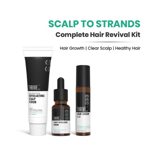 ThriveCo Triple Action Hair Health Kit With Scalp Serum, Scrub & Hair Serum 2.0 Roll On (3 pcs) - Thriveco