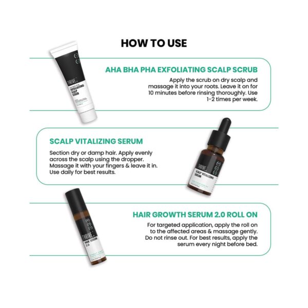 ThriveCo Triple Action Hair Health Kit With Scalp Serum, Scrub & Hair Serum 2.0 Roll On (3 pcs) - Thriveco