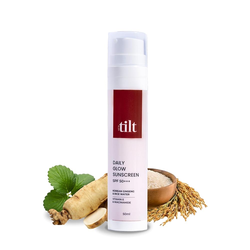 Tilt Daily Glow Sunscreen SPF 50+++ | Broad Spectrum UV + Blue Light Protection | No White Cast | Niacinamide + Rice Water + Ginseng | For Oily, Acne-Prone & Combination Skin |...
