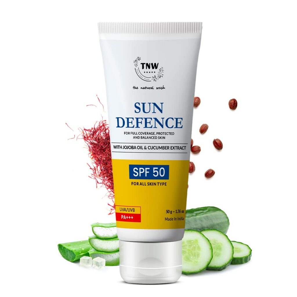 TNW-THE NATURAL WASH Sun Defence Sunscreen SPF 50 PA+++ - 50gm | Enriched With Jojoba Oil, Saffron & Cucumber Extract | UVA/UVB Protection & Balanced Skin | All Skin Type |...