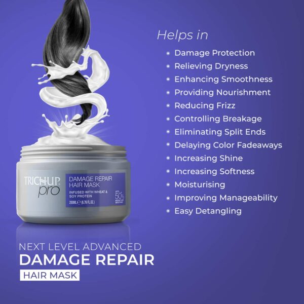 Trichup Pro Damage Repair Hair Mask for Dry Frizzy Hair, Improves Strength and Manageability (200 ml) - Trichup