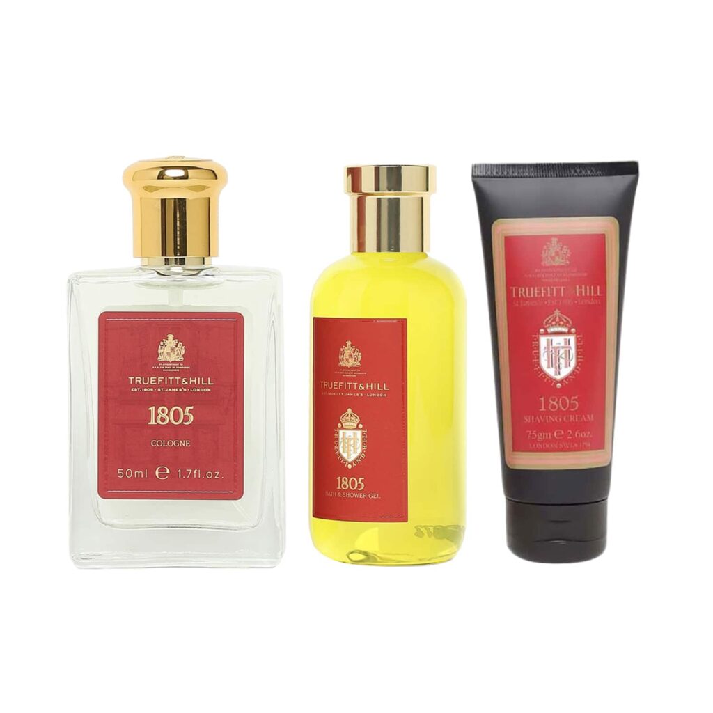 Truefitt and Hill 1805 Shave Cream Tube, Cologne Perfume, Bath & Shower Gel Essential Grooming Combo - Truefitt & Hill