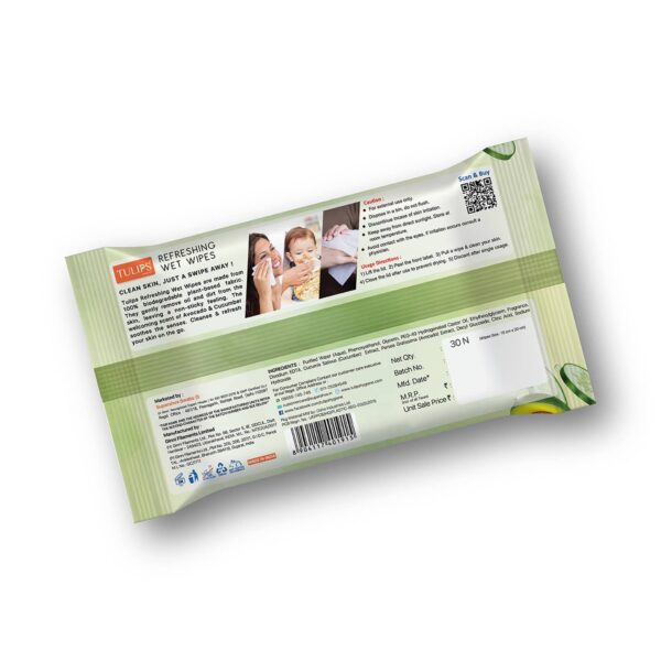 Tulips Refreshing Wet Wipes Cucumber & Avocado - (30 pcs) - Tulips