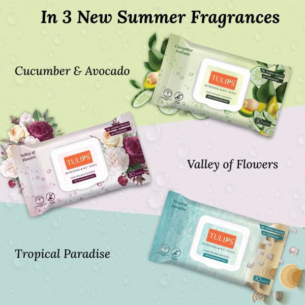 Tulips Refreshing Wet Wipes Cucumber & Avocado - (30 pcs) - Tulips