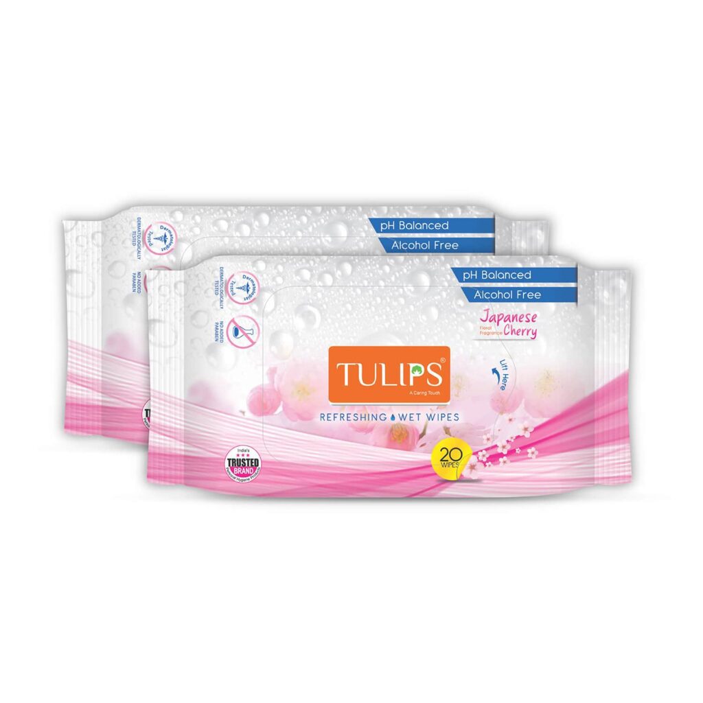 Tulips Refreshing Wet Wipes (Japanese Cherry) Combo - (Pack Of 2) - Tulips