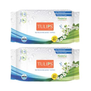 TULIPS Refreshing Wet Wipes Magnolia (2 Pcs) (Pack of 2) - Tulips