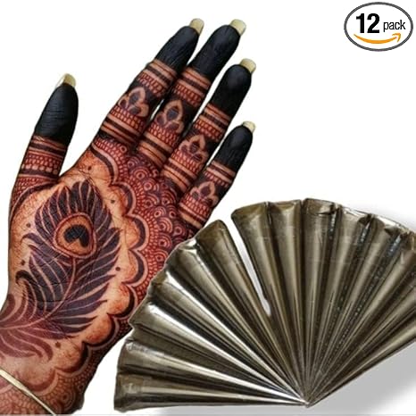 Ublic Natural Organic Bridal Henna Mehendi Cones For Hand, Feet And Body Designs Fine Detailing With Long Lasting Dark Red Brown Colour Stain (Pack of 12)