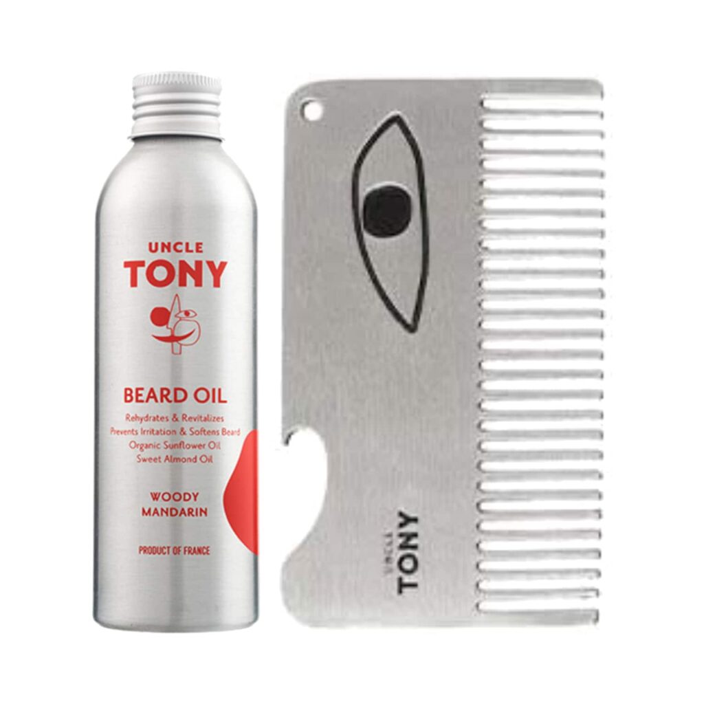Uncle Tony Combo Beard Oil Organic Sunflower Oil Sweet Almond Oil Woody Mandarin & Beard Comb - Uncle Tony