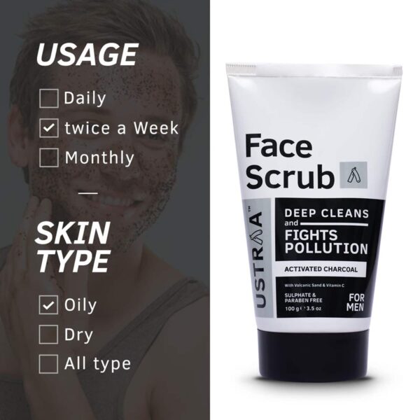 Ustraa Activated Charcoal Scrub 100g Set of 2 (2 Pcs) - Ustraa