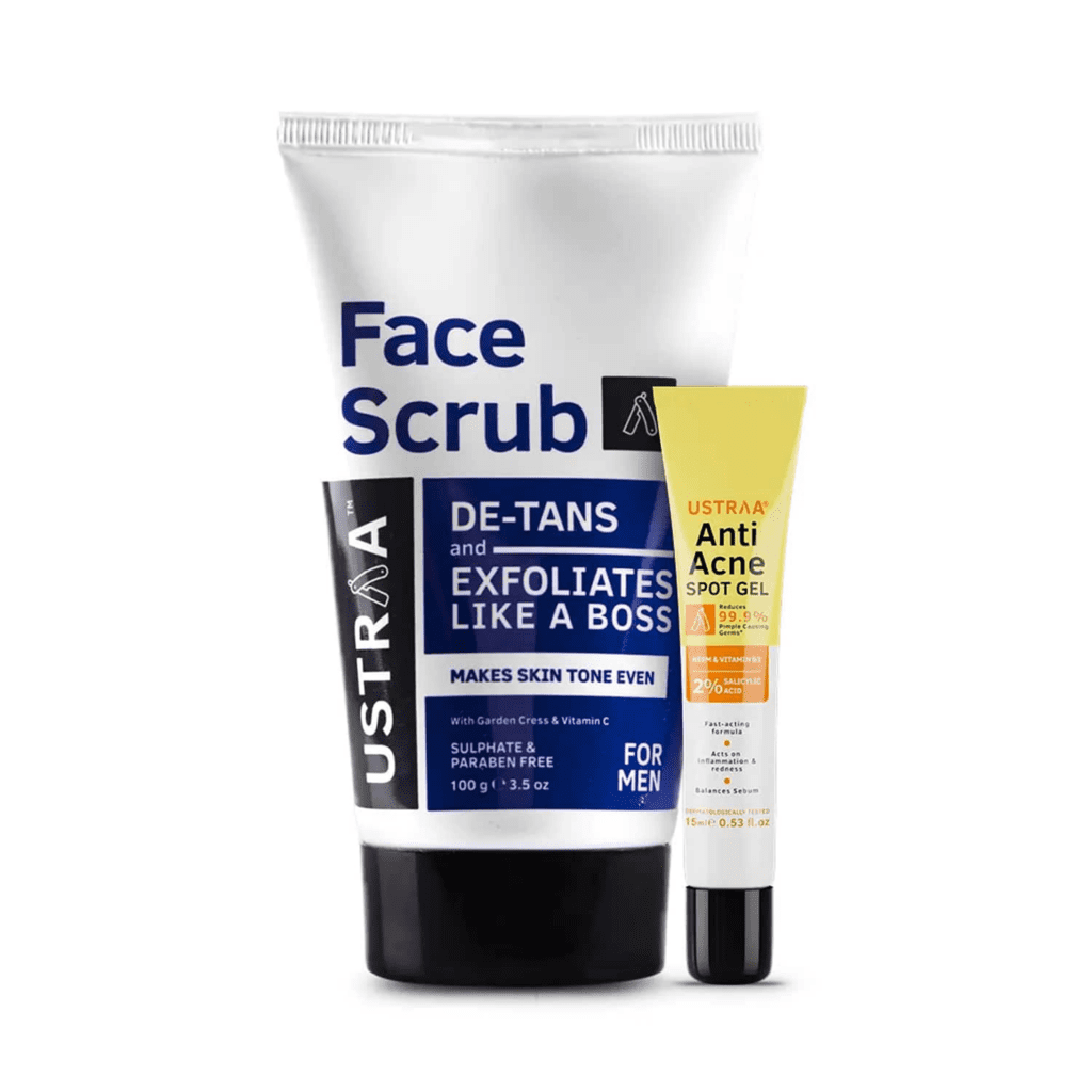 Ustraa Anti Acne Spot Gel & Detan Face Scrub Combo - Ustraa