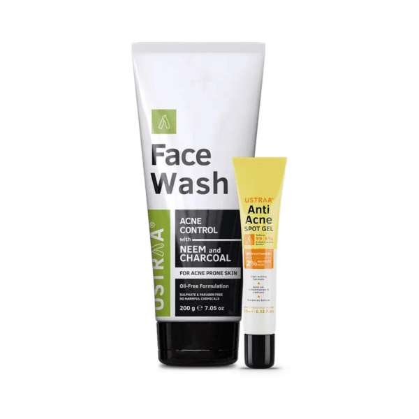 Ustraa Anti Acne Spot Gel & Face Wash Neem & Charcoal Combo - Ustraa