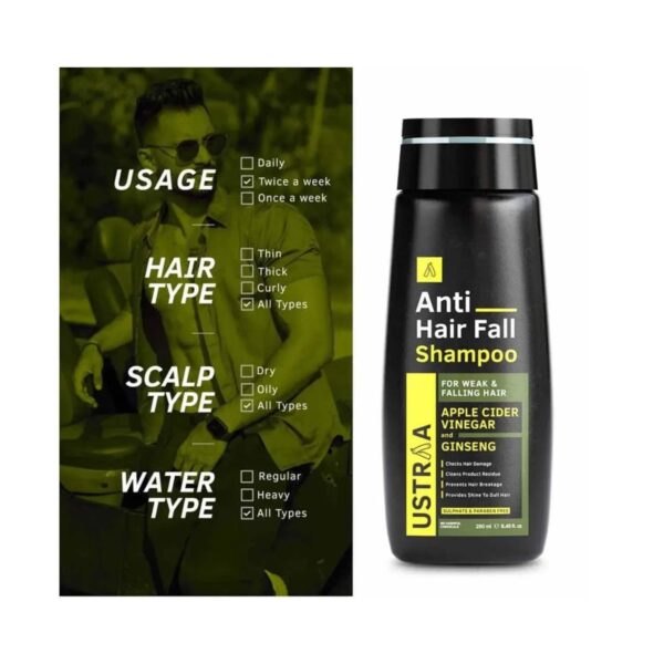 Ustraa Anti Hair Fall Apple Cider Vinegar & Ginseng Shampoo (250ml) - Ustraa