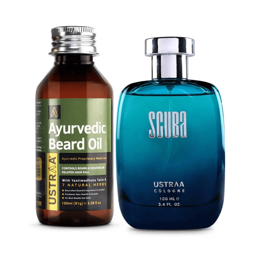 Ustraa Ayurvedic Beard Growth Oil & Scuba Cologne - Perfume For Men - Ustraa