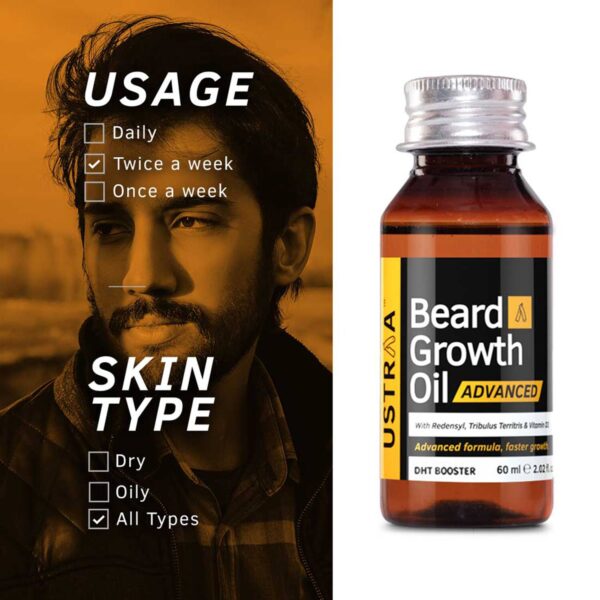 Ustraa Beard Growth Oil Advanced 60ml & Beard Wash Woody - Ustraa