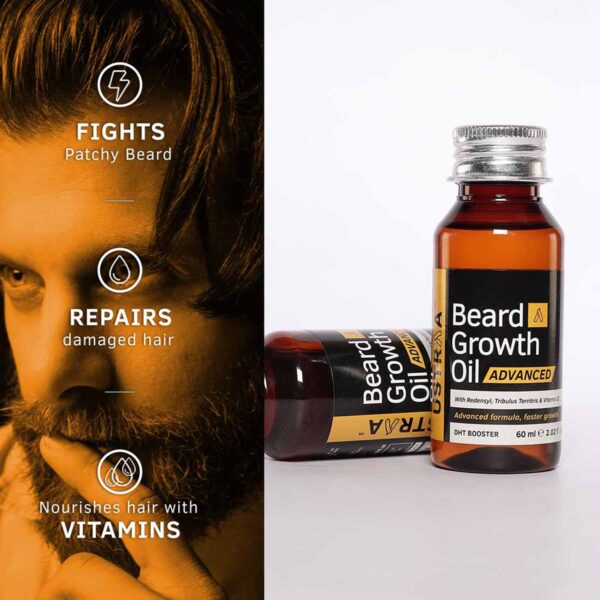 Ustraa Beard Growth Oil Advanced 60ml, Hair Wax Wet Look 100g & Anti-hair Fall Shampoo 250ml - 3pcs - Ustraa