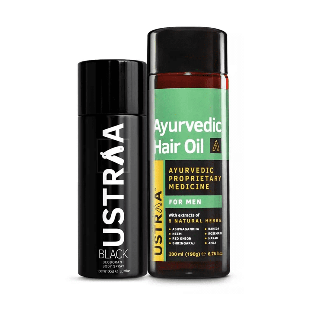 Ustraa Black Deodorant 150ml & Ayurvedic Hair Oil 200ml - (2 Pcs) - Ustraa