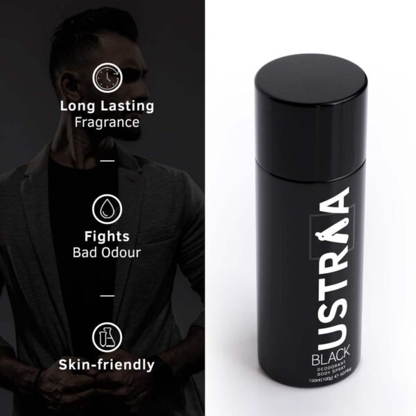 Ustraa Black Deodorant 150ml & De-tan Face Scrub 100g - (2 Pcs) - Ustraa